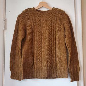 Tweed Mustard J Crew Cable Wool Sweater, XS